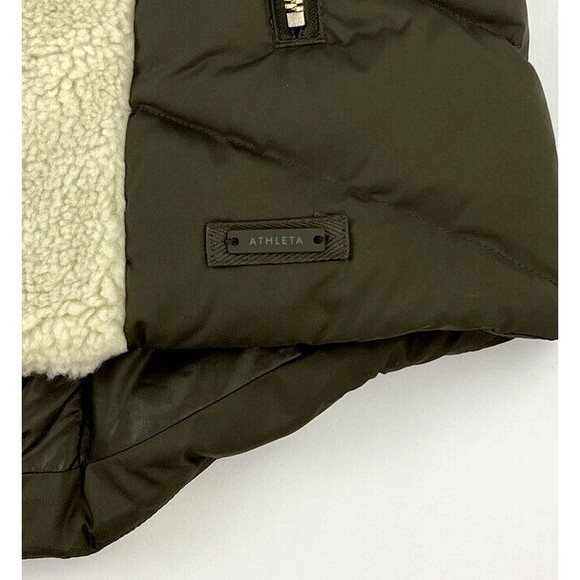 Athleta Responsible Down Tundra Vest Sherpa Full Zip Vest Brown Cream Womens XS - Picture 2 of 7